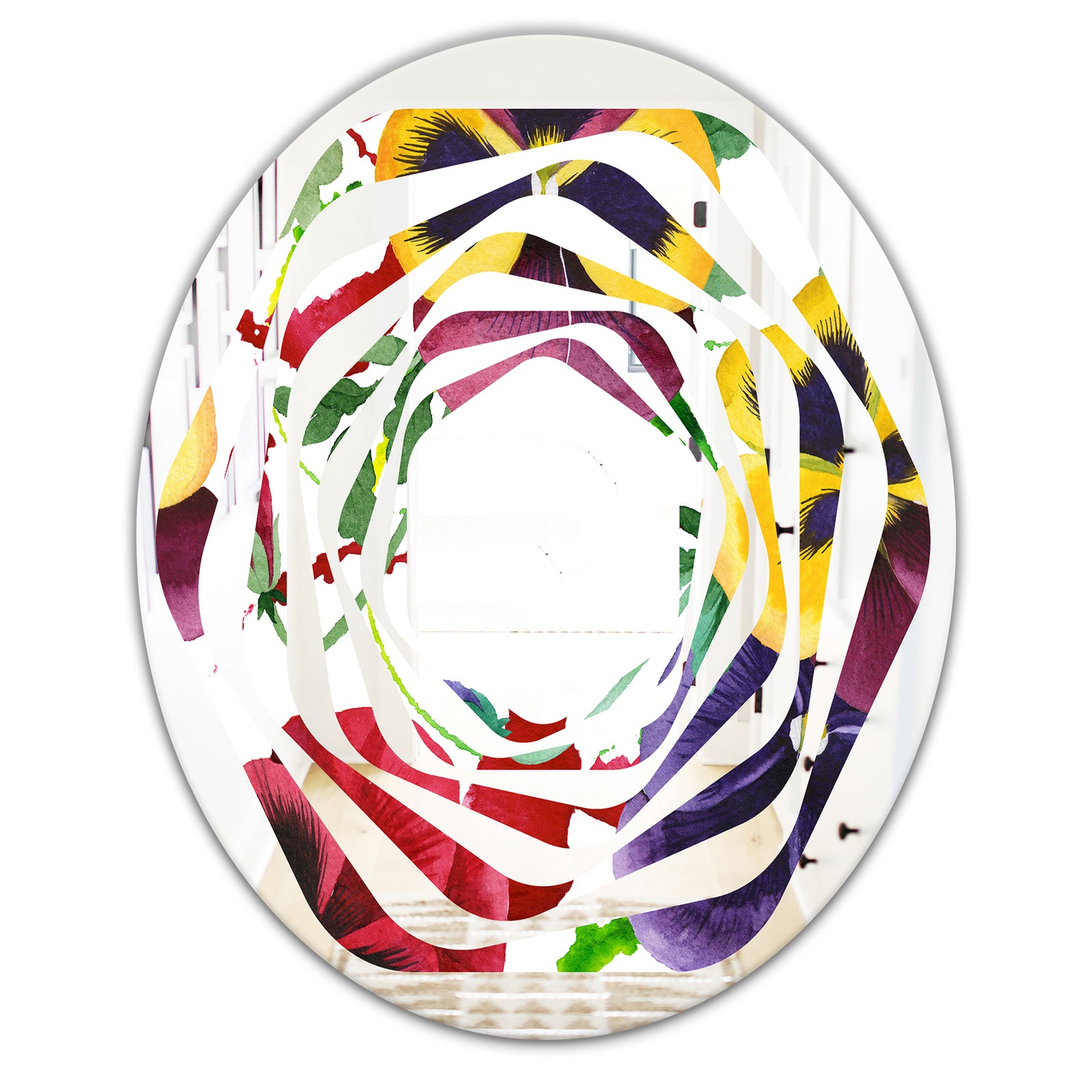 Floral Botanical Retro VIII - Modern Round or Oval Wall Mirror - Whirl