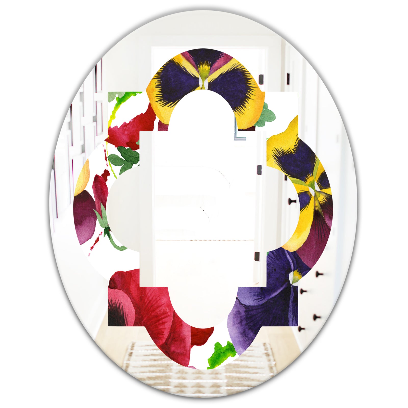 Floral Botanical Retro VIII - Modern Round or Oval Wall Mirror - Quatrefoil