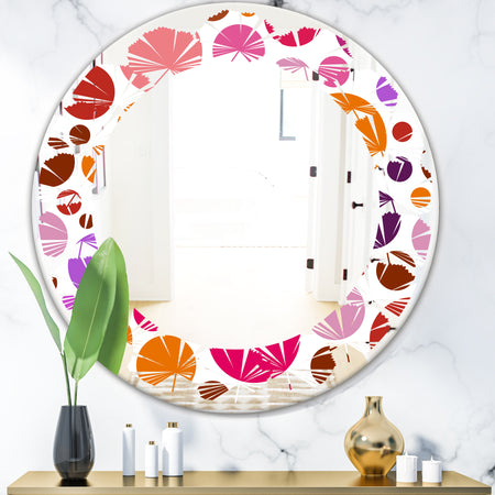 Abstract Geometric Circular Retro II - Modern Round or Oval Wall Mirror - Leaves