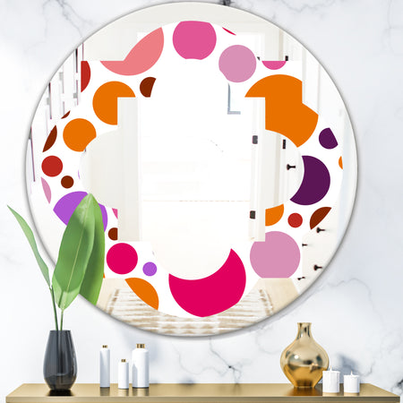 Abstract Geometric Circular Retro II - Modern Round or Oval Wall Mirror - Quatrefoil