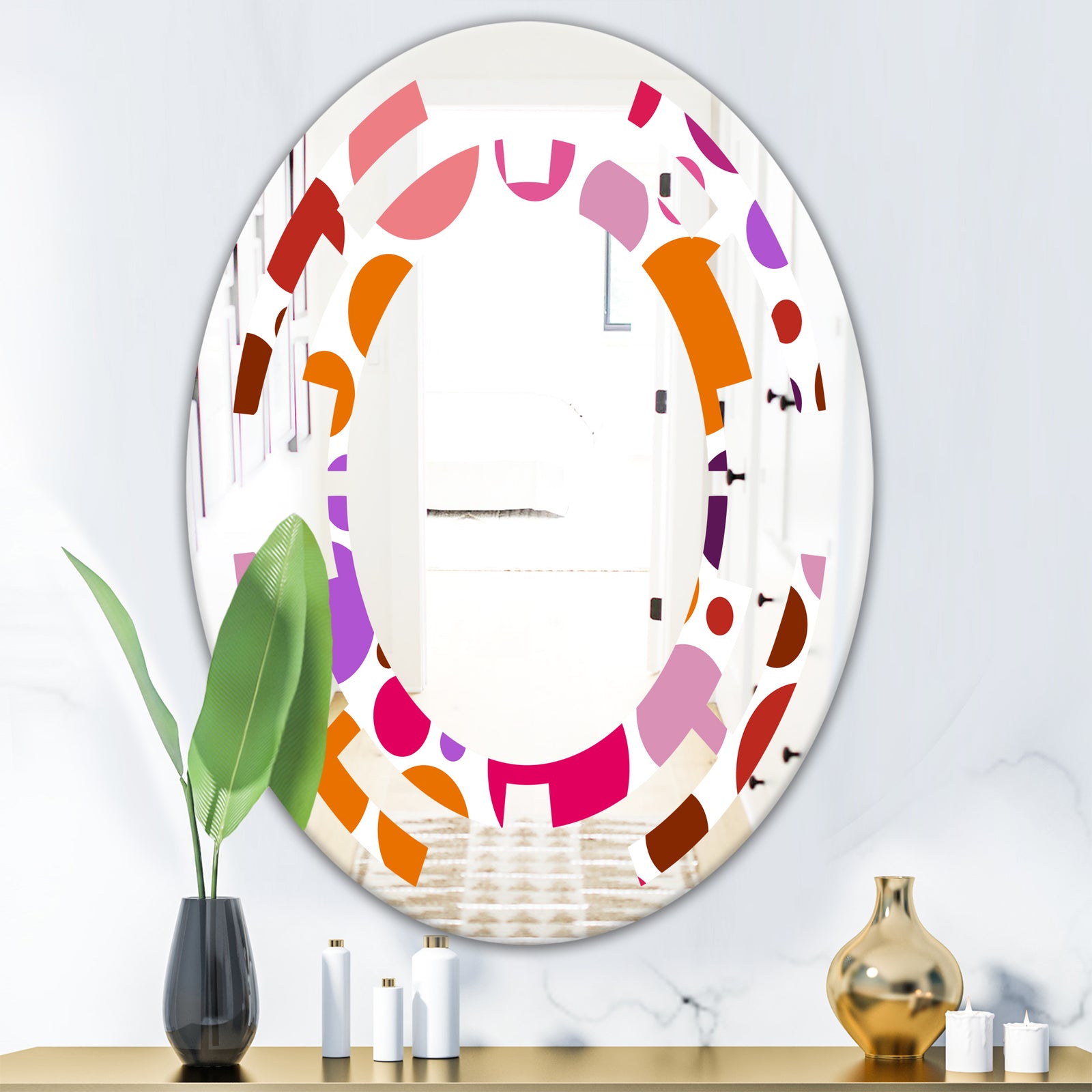 Abstract Geometric Circular Retro II - Modern Round or Oval Wall Mirror - Space