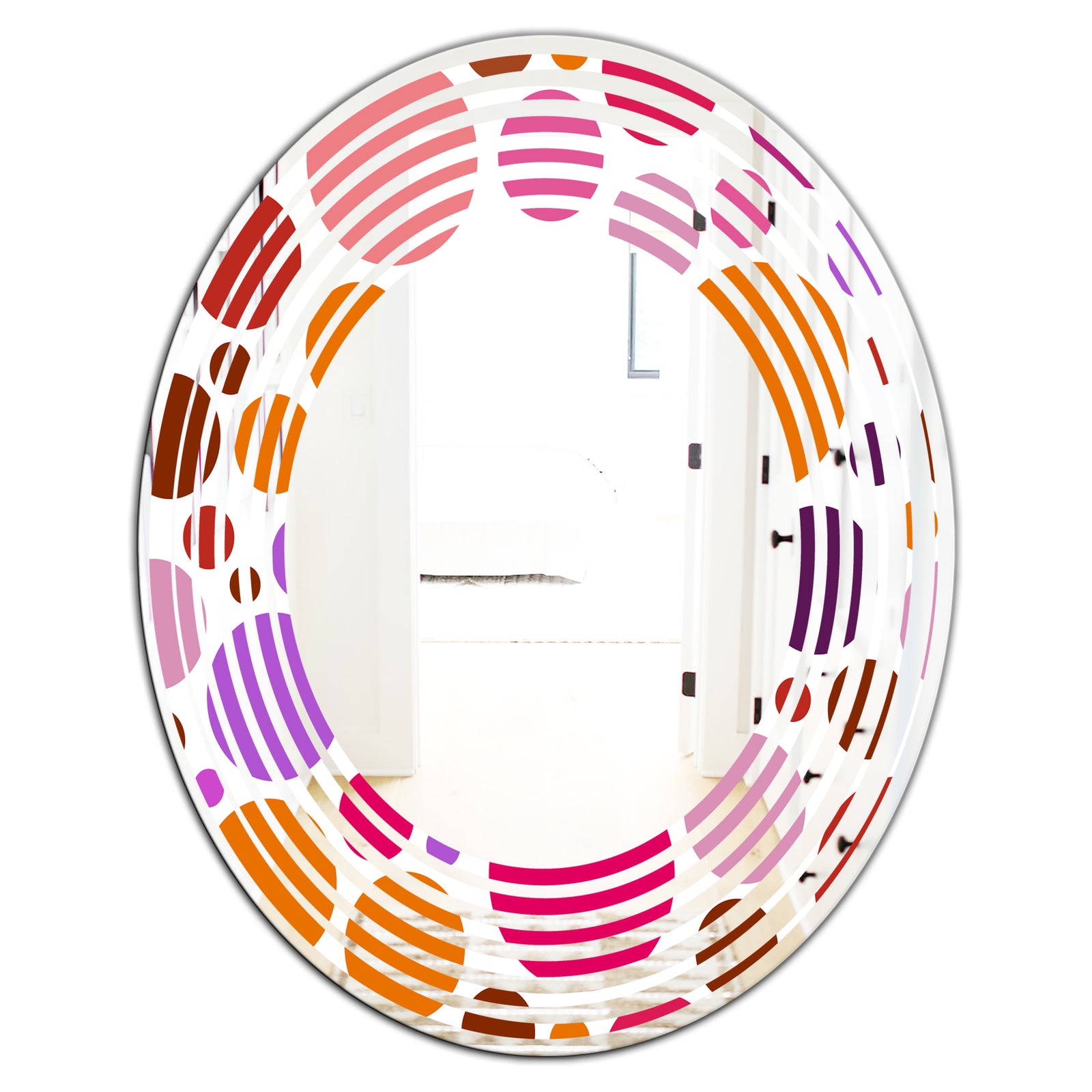 Abstract Geometric Circular Retro II - Modern Round or Oval Wall Mirror - Wave