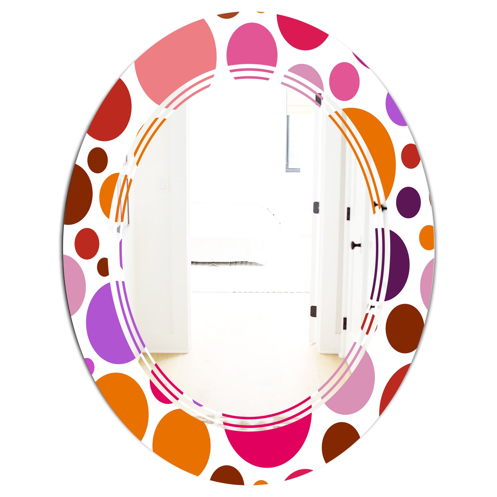 Abstract Geometric Circular Retro II - Modern Round or Oval Wall Mirror - Triple C