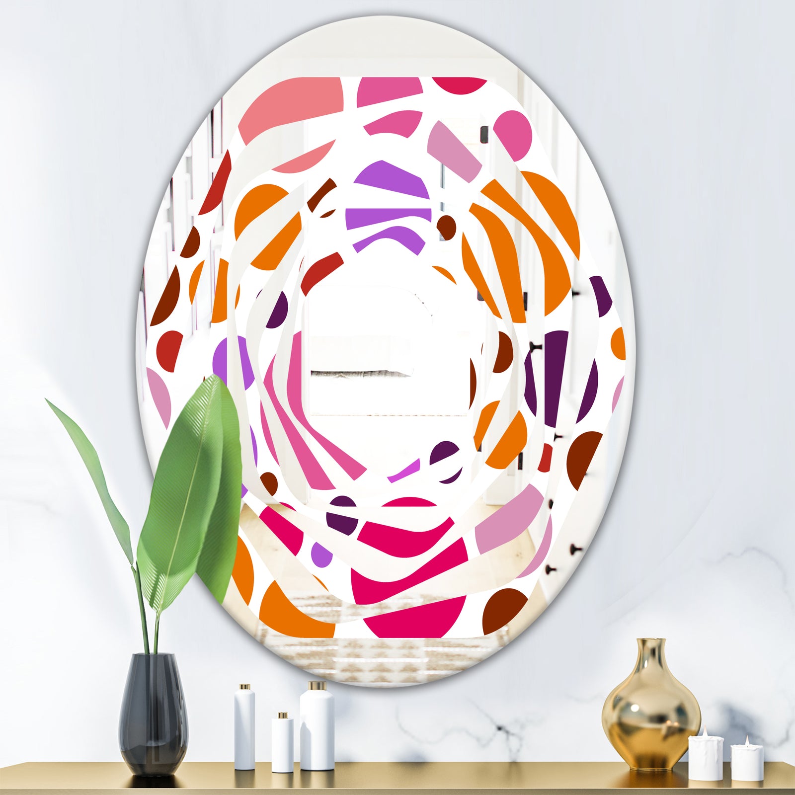 Abstract Geometric Circular Retro II - Modern Round or Oval Wall Mirror - Whirl
