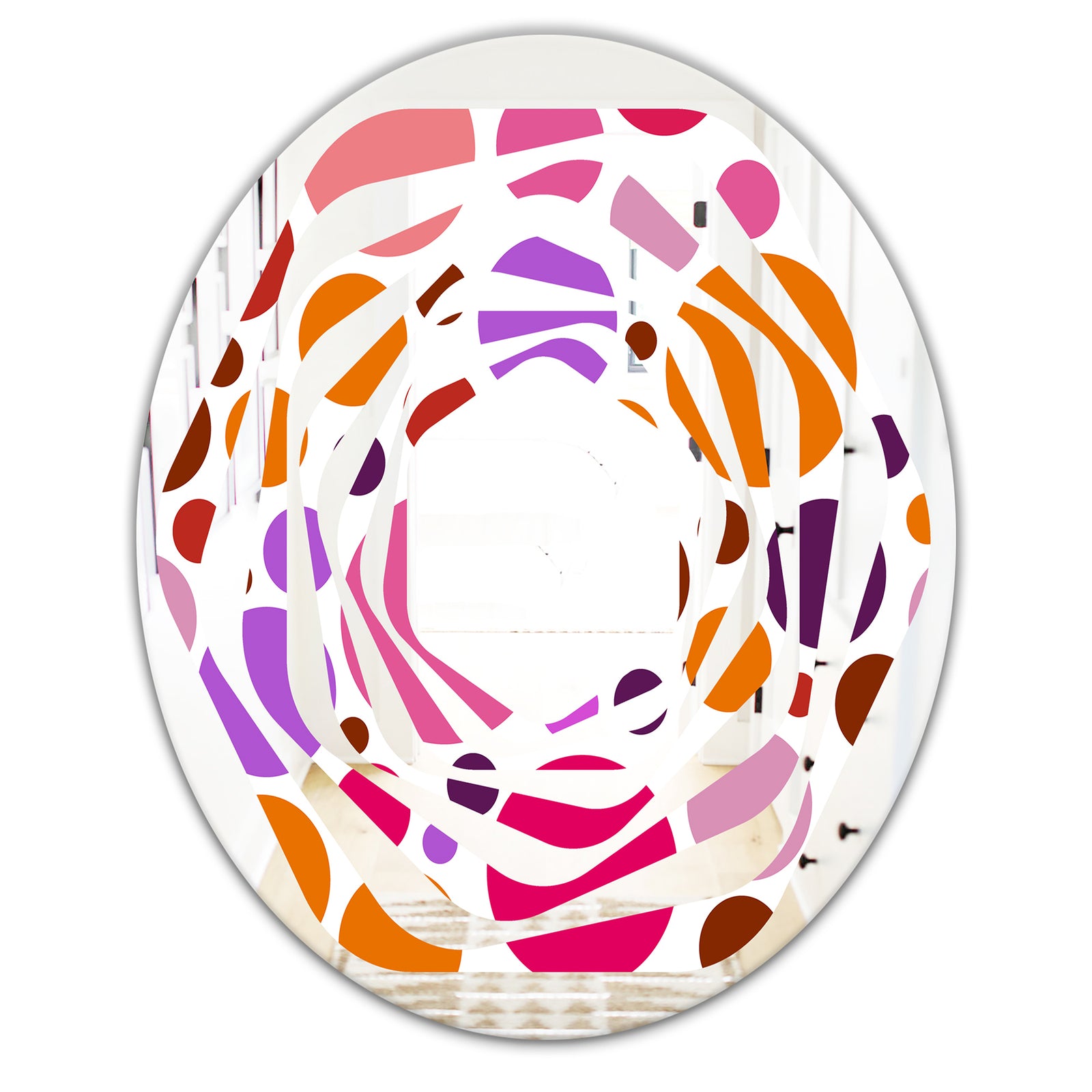 Abstract Geometric Circular Retro II - Modern Round or Oval Wall Mirror - Whirl