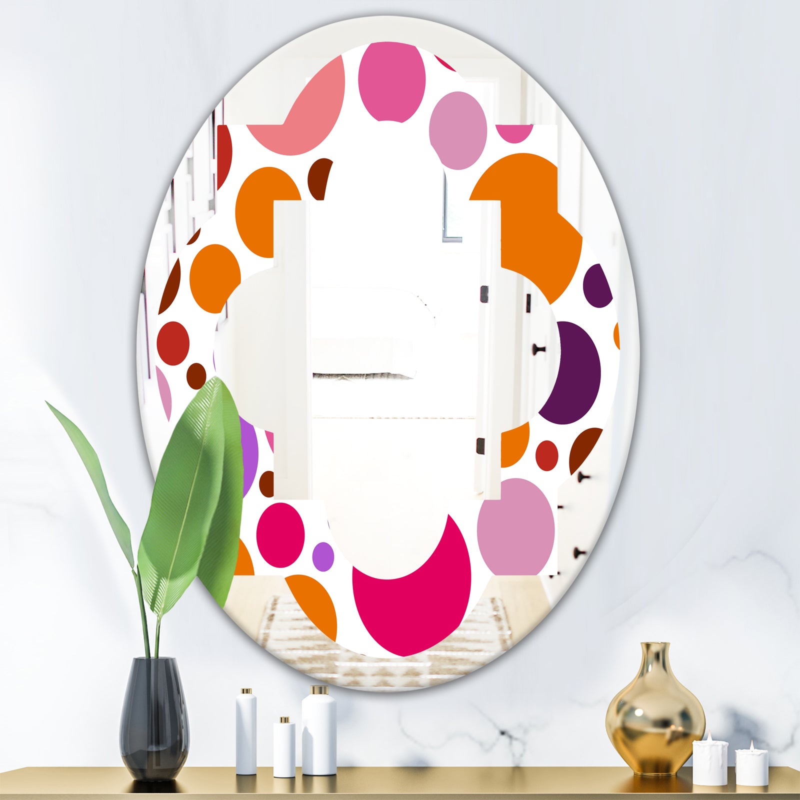 Abstract Geometric Circular Retro II - Modern Round or Oval Wall Mirror - Quatrefoil