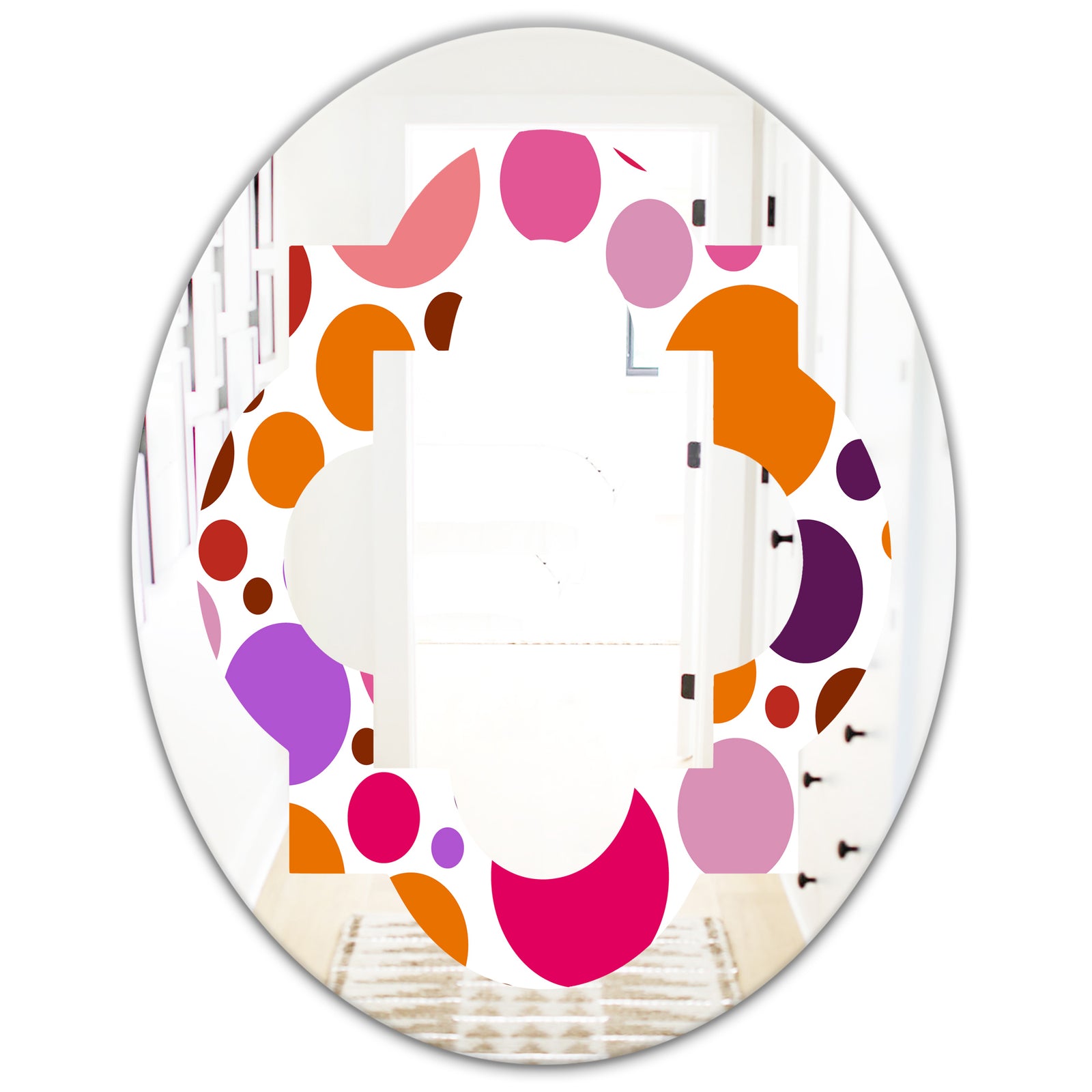 Abstract Geometric Circular Retro II - Modern Round or Oval Wall Mirror - Quatrefoil