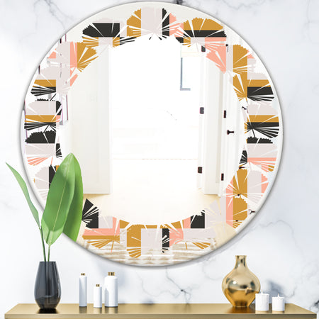 Abstract Retro Geometric IX - Modern Round or Oval Wall Mirror - Leaves