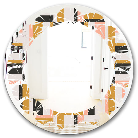 Abstract Retro Geometric IX - Modern Round or Oval Wall Mirror - Leaves