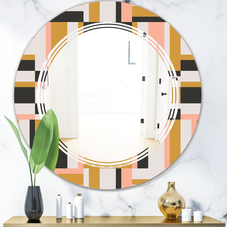 Abstract Retro Geometric IX - Modern Round or Oval Wall Mirror - Triple C