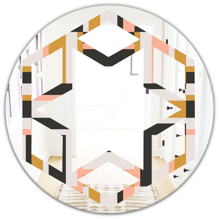 Abstract Retro Geometric IX - Modern Round or Oval Wall Mirror - Hexagon Star