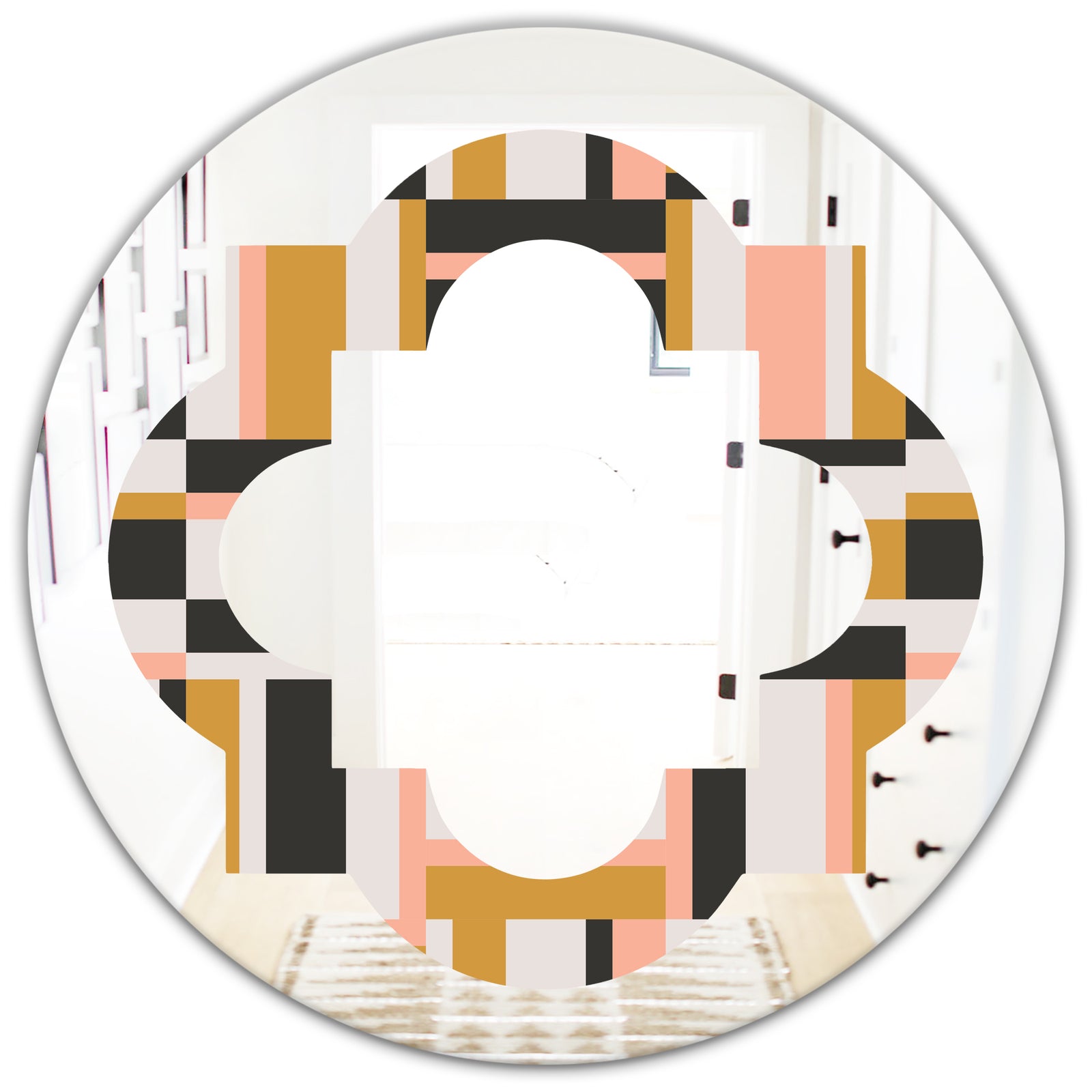 Abstract Retro Geometric IX - Modern Round or Oval Wall Mirror - Quatrefoil