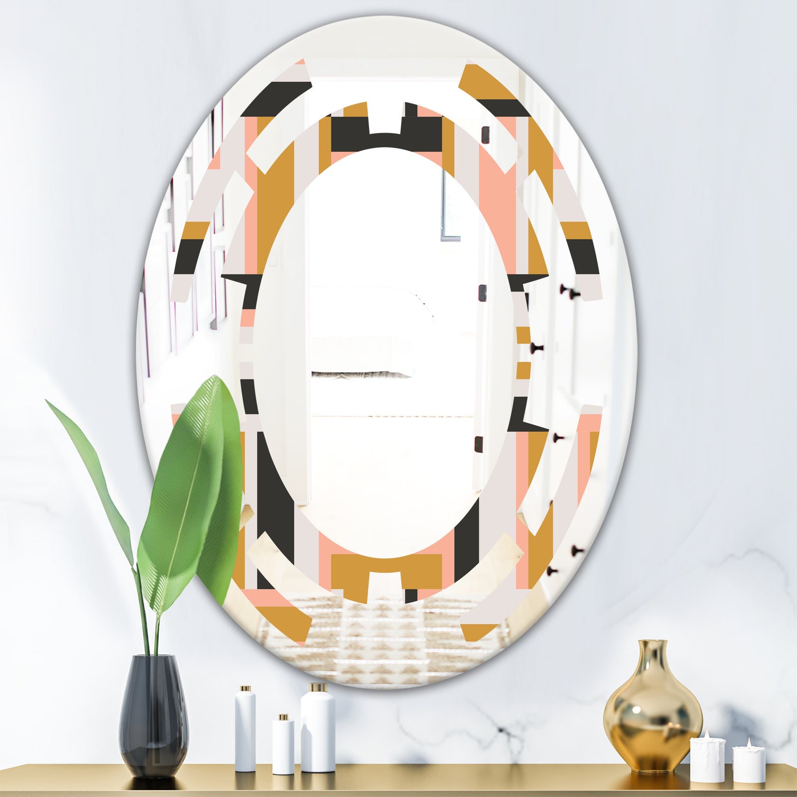 Abstract Retro Geometric IX - Modern Round or Oval Wall Mirror - Space