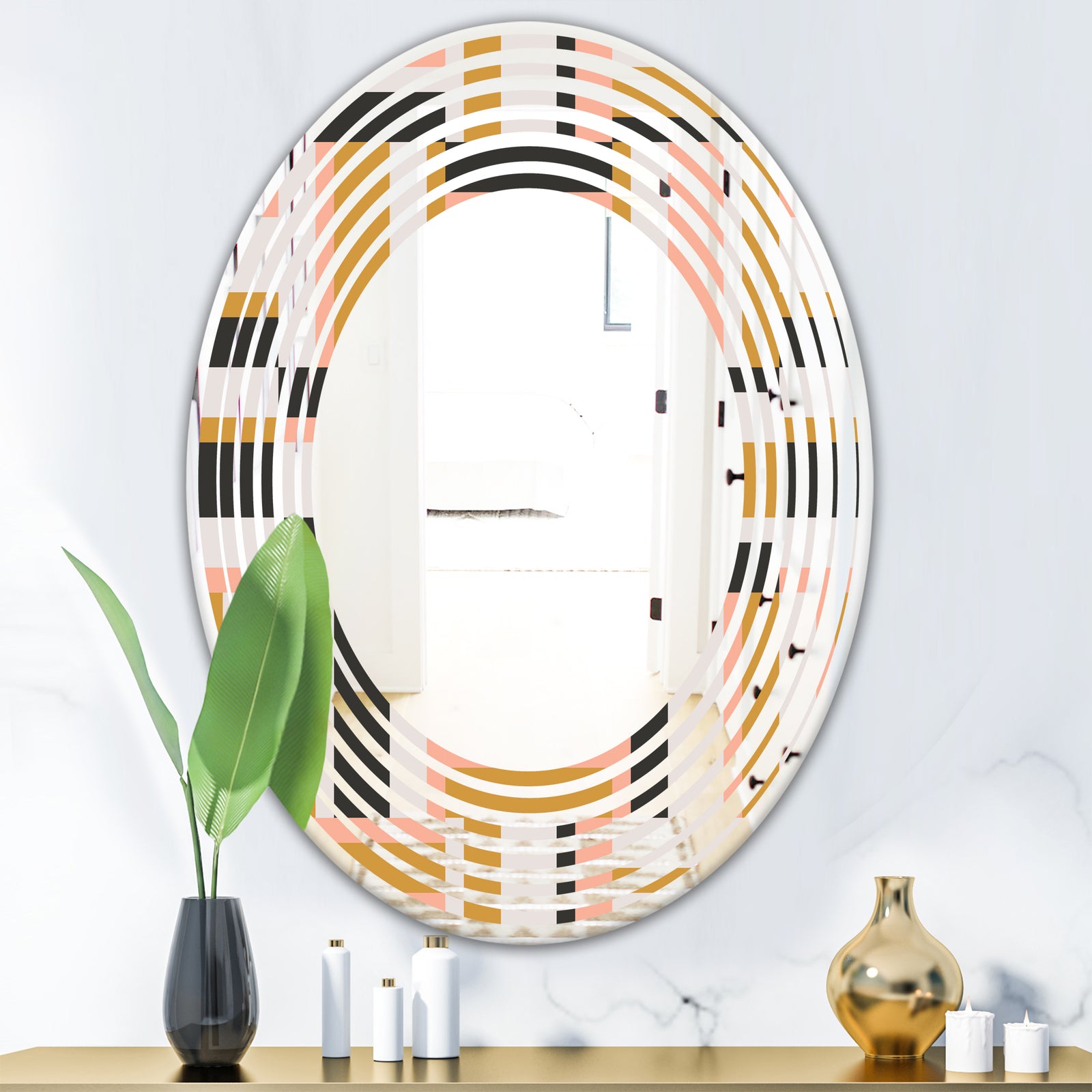Abstract Retro Geometric IX - Modern Round or Oval Wall Mirror - Wave