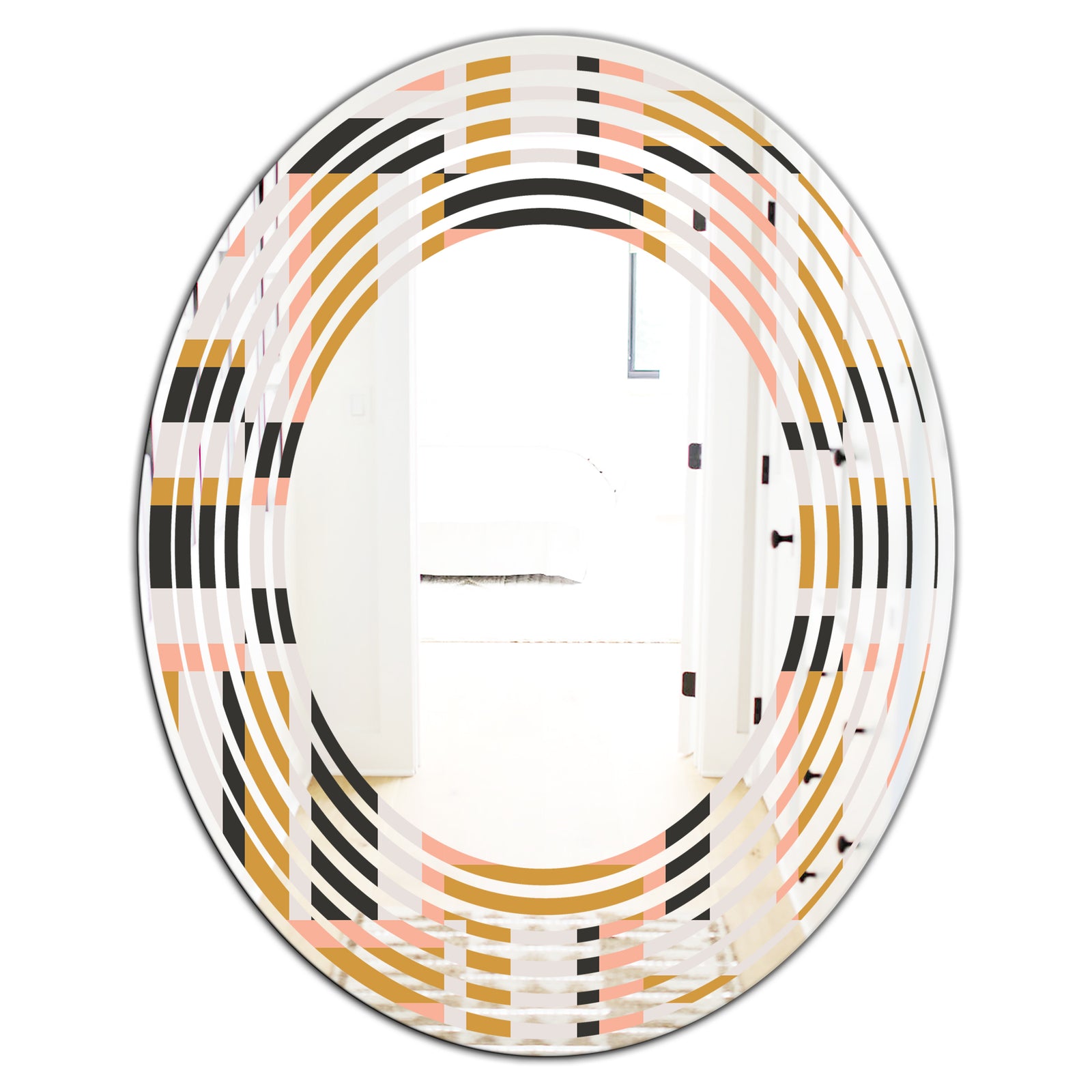 Abstract Retro Geometric IX - Modern Round or Oval Wall Mirror - Wave