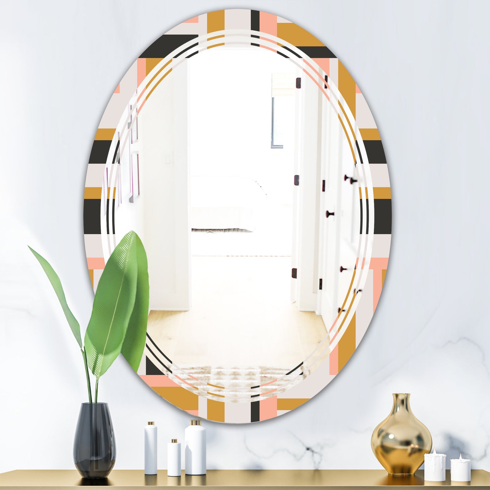 Abstract Retro Geometric IX - Modern Round or Oval Wall Mirror - Triple C