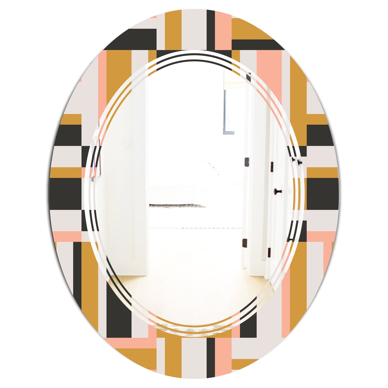 Abstract Retro Geometric IX - Modern Round or Oval Wall Mirror - Triple C