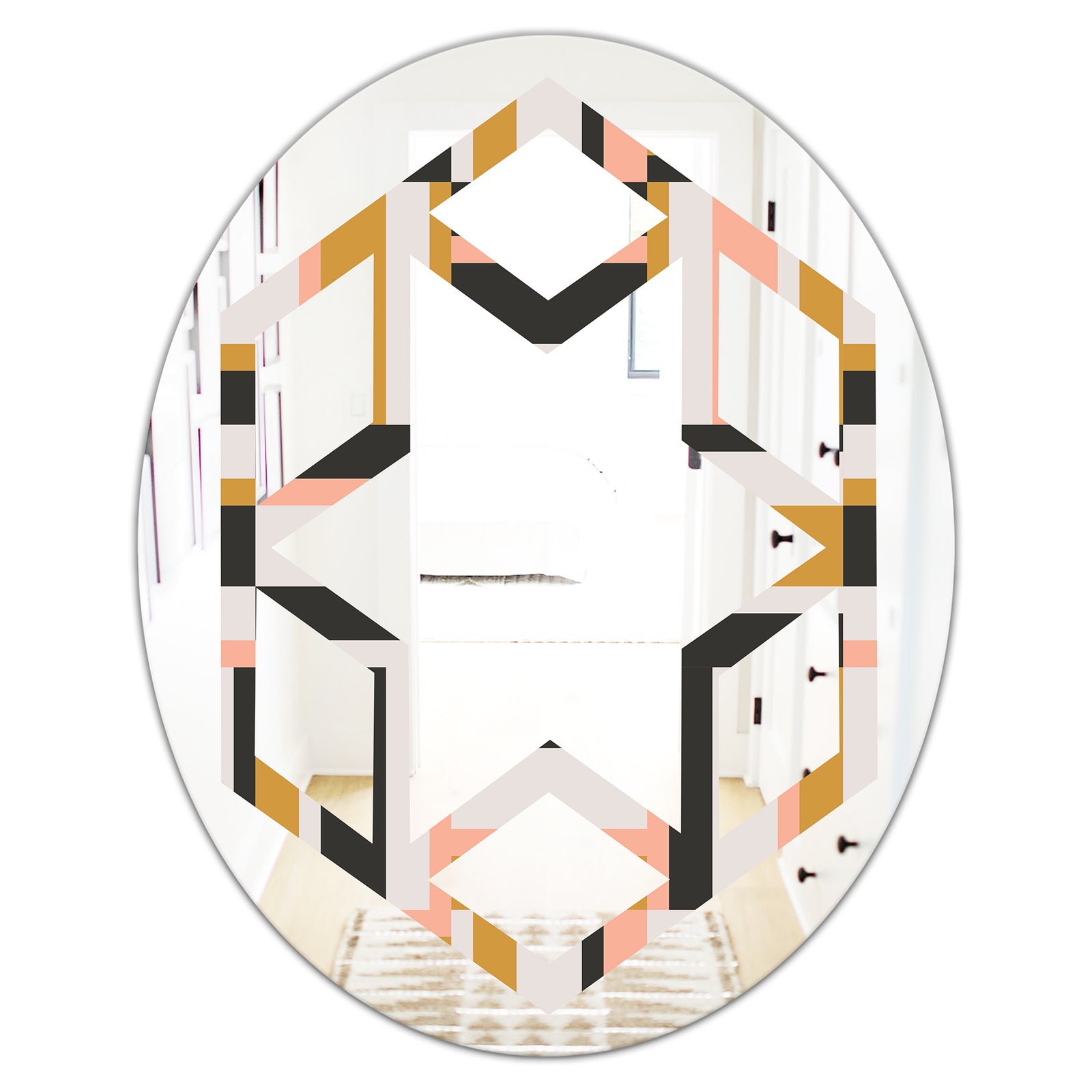 Abstract Retro Geometric IX - Modern Round or Oval Wall Mirror - Hexagon Star