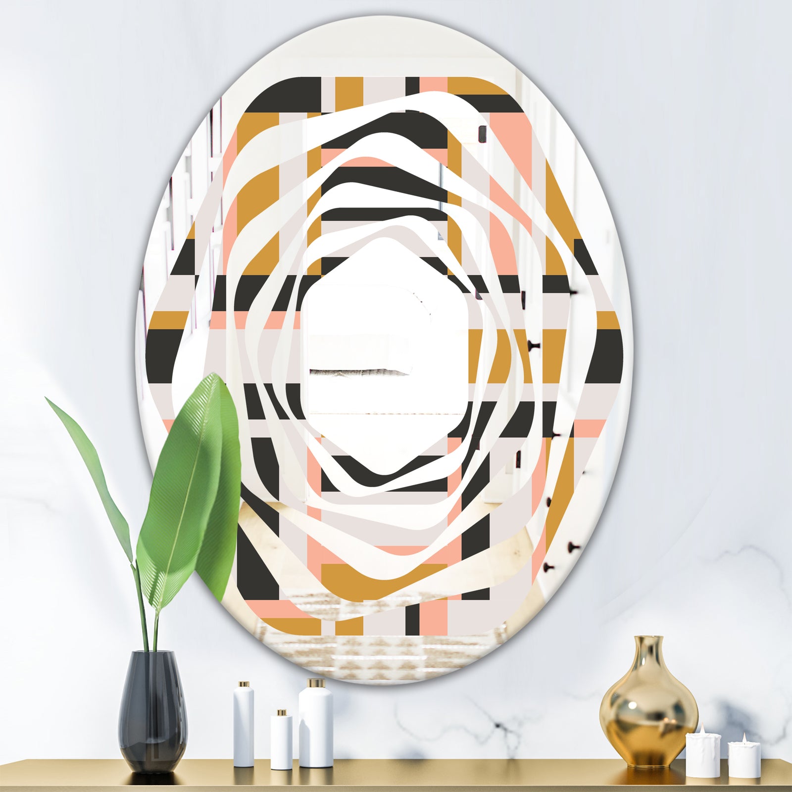 Abstract Retro Geometric IX - Modern Round or Oval Wall Mirror - Whirl