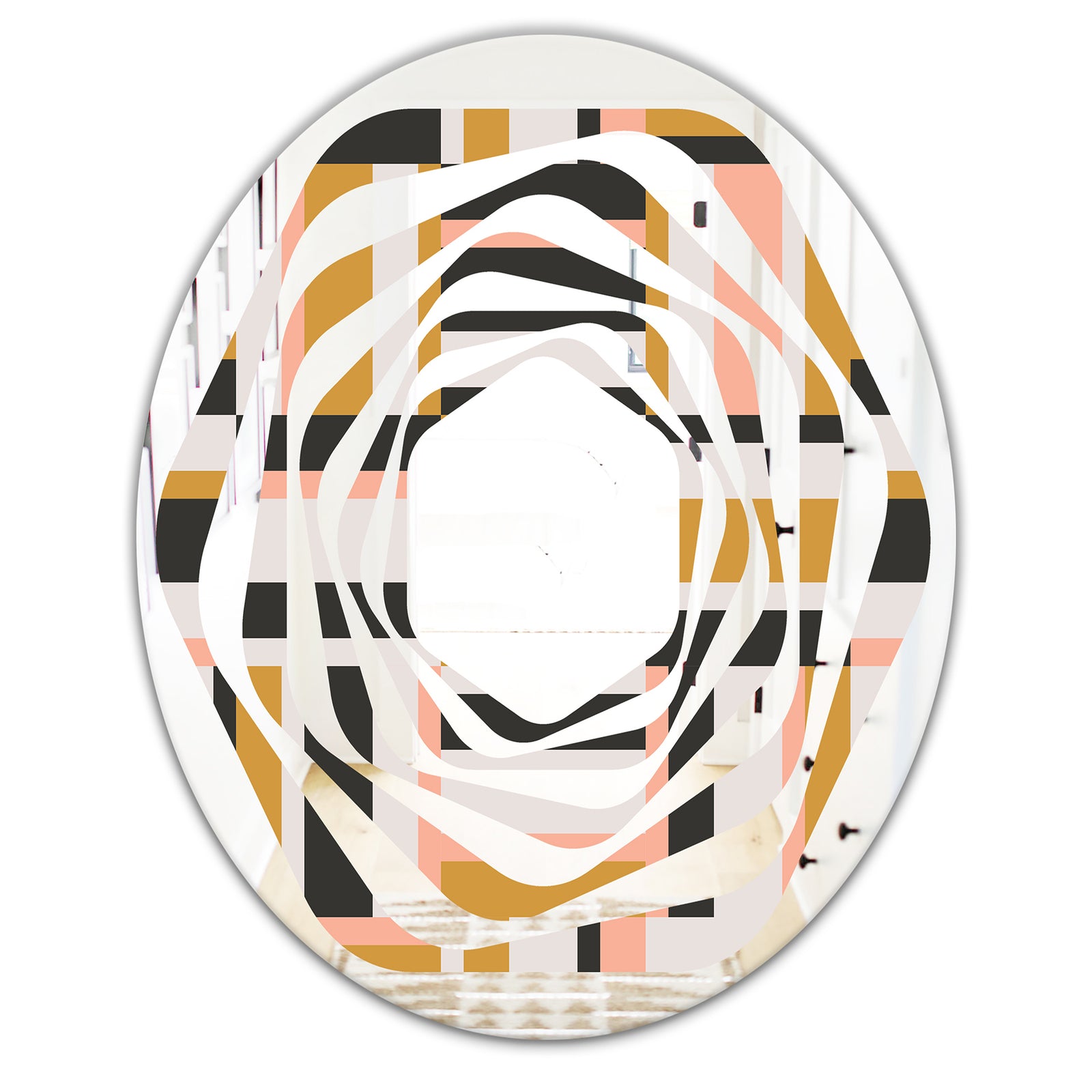 Abstract Retro Geometric IX - Modern Round or Oval Wall Mirror - Whirl