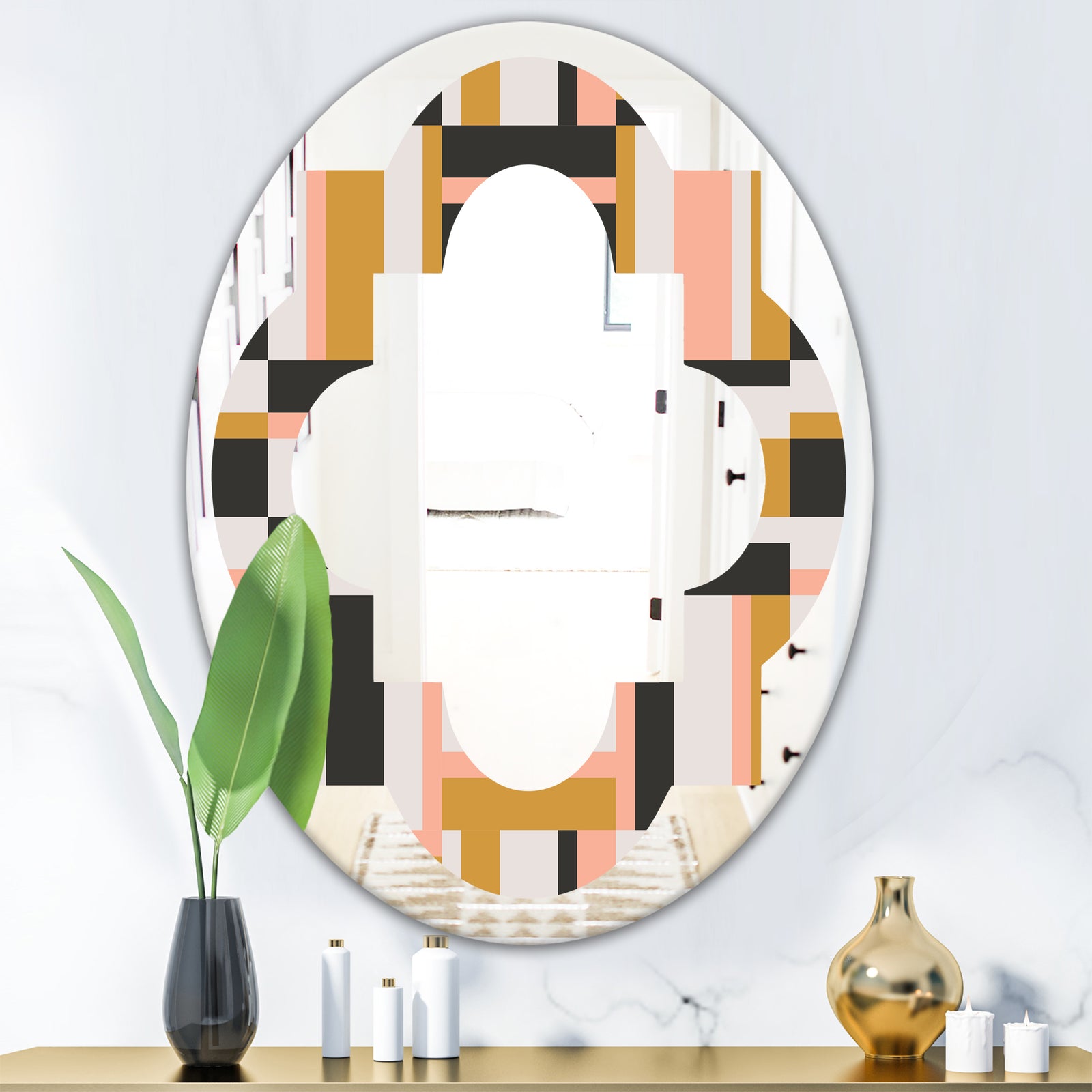 Abstract Retro Geometric IX - Modern Round or Oval Wall Mirror - Quatrefoil