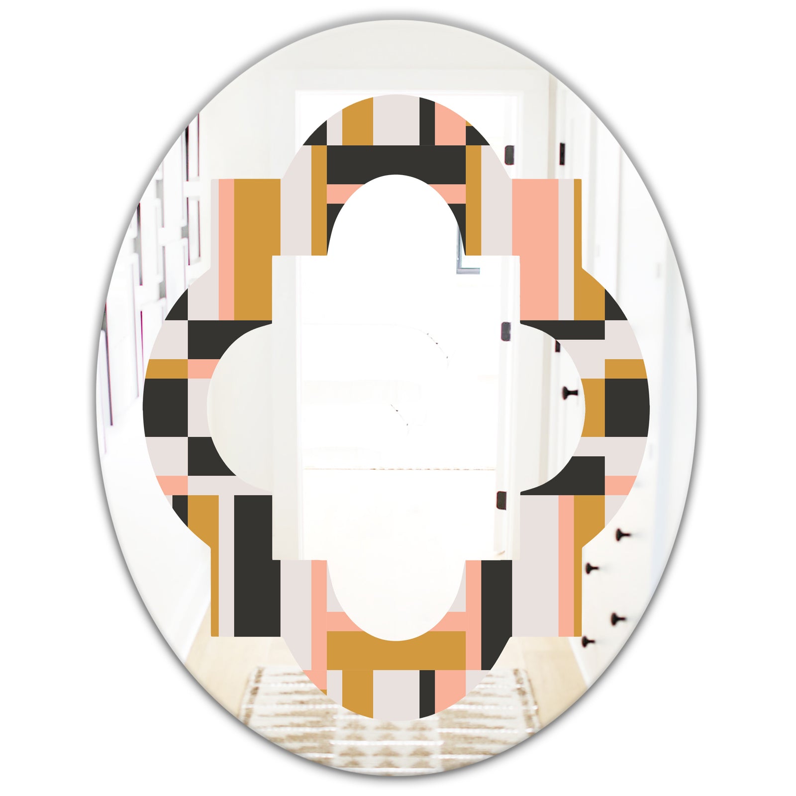 Abstract Retro Geometric IX - Modern Round or Oval Wall Mirror - Quatrefoil