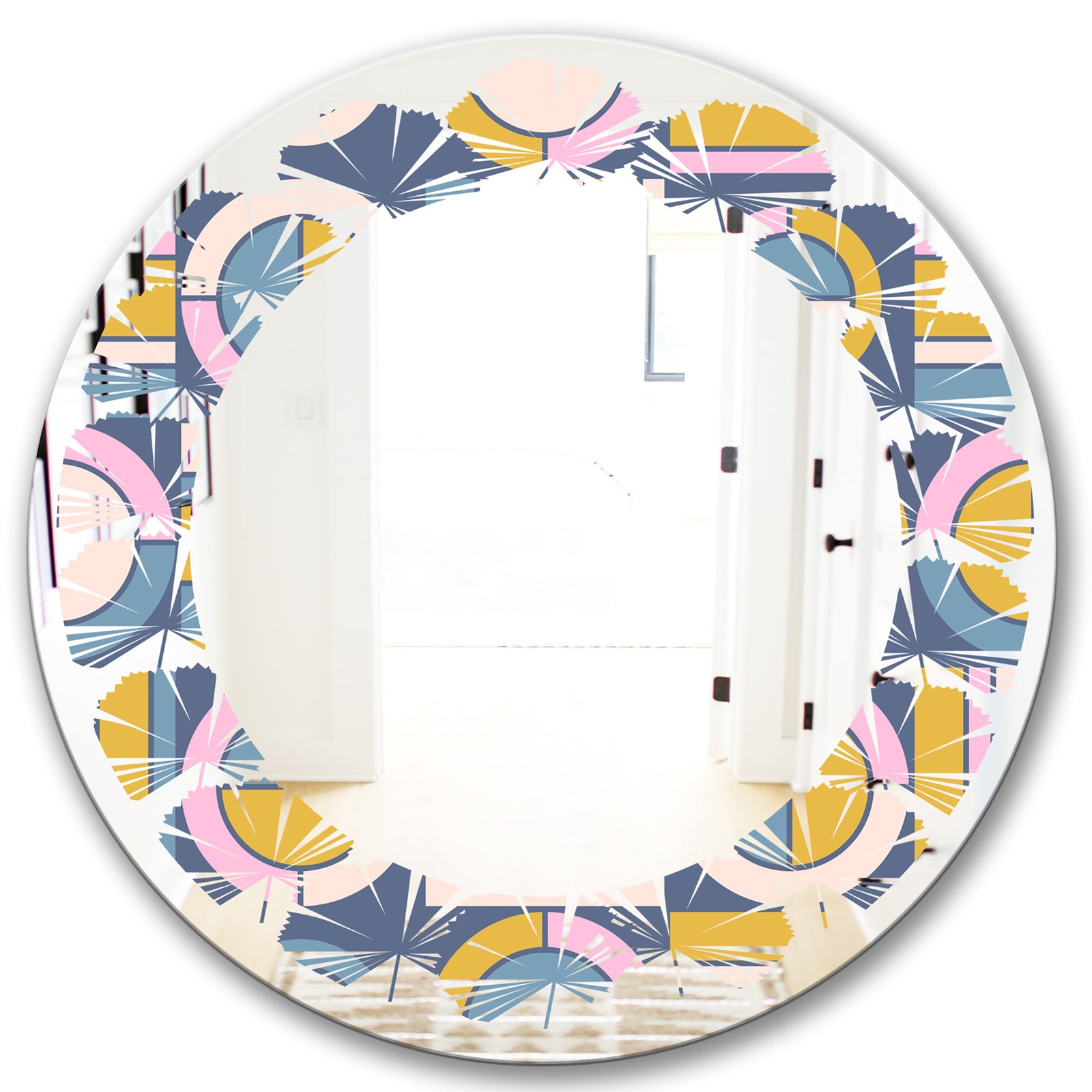 Retro Circular Design I - Modern Round or Oval Wall Mirror - Leaves