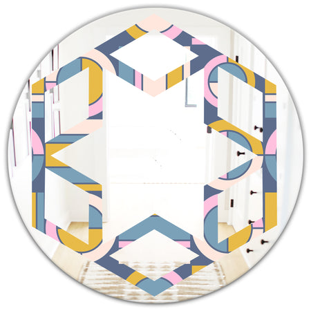 Retro Circular Design I - Modern Round or Oval Wall Mirror - Hexagon Star