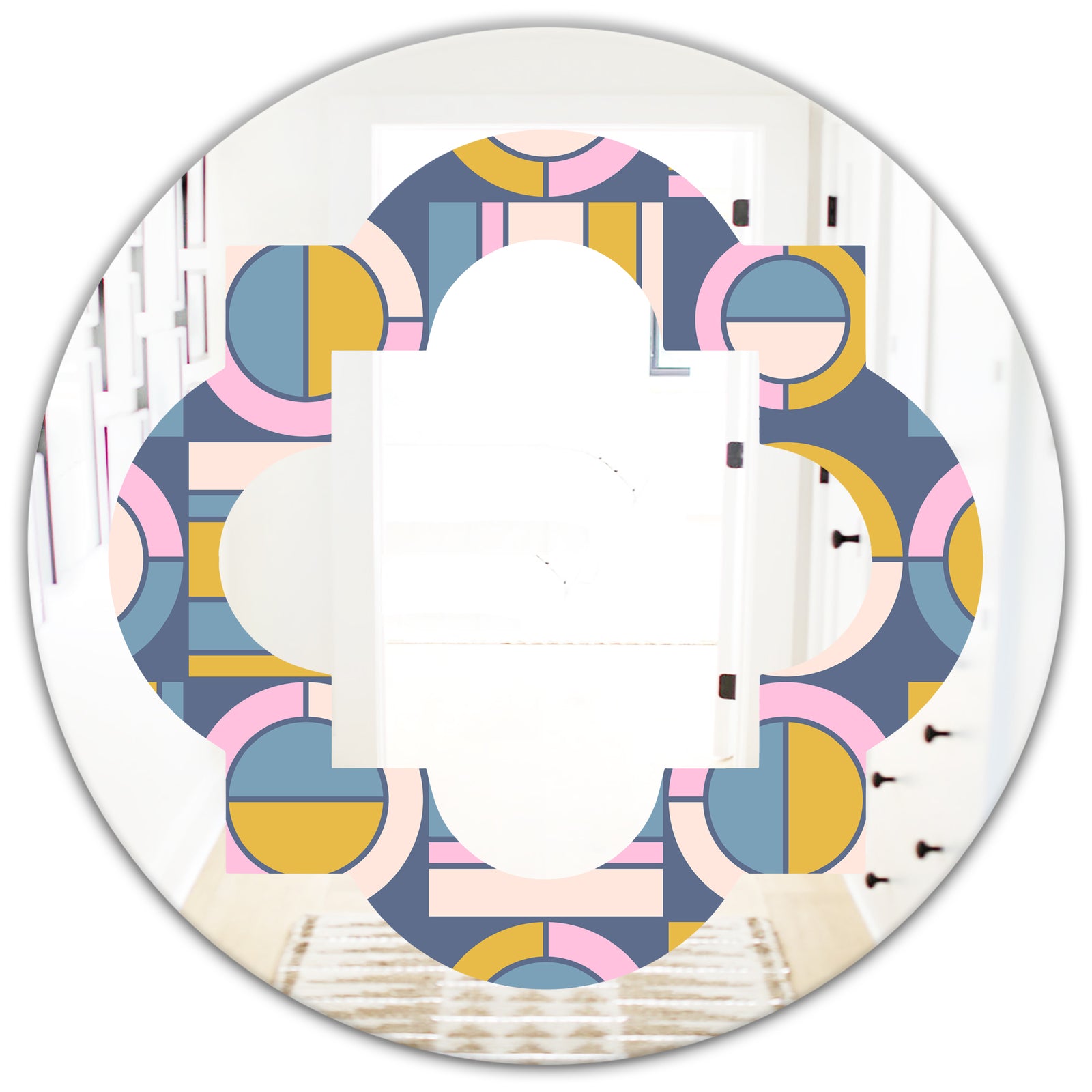 Retro Circular Design I - Modern Round or Oval Wall Mirror - Quatrefoil