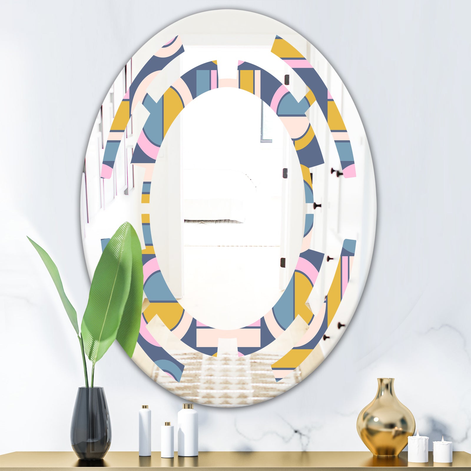 Retro Circular Design I - Modern Round or Oval Wall Mirror - Space