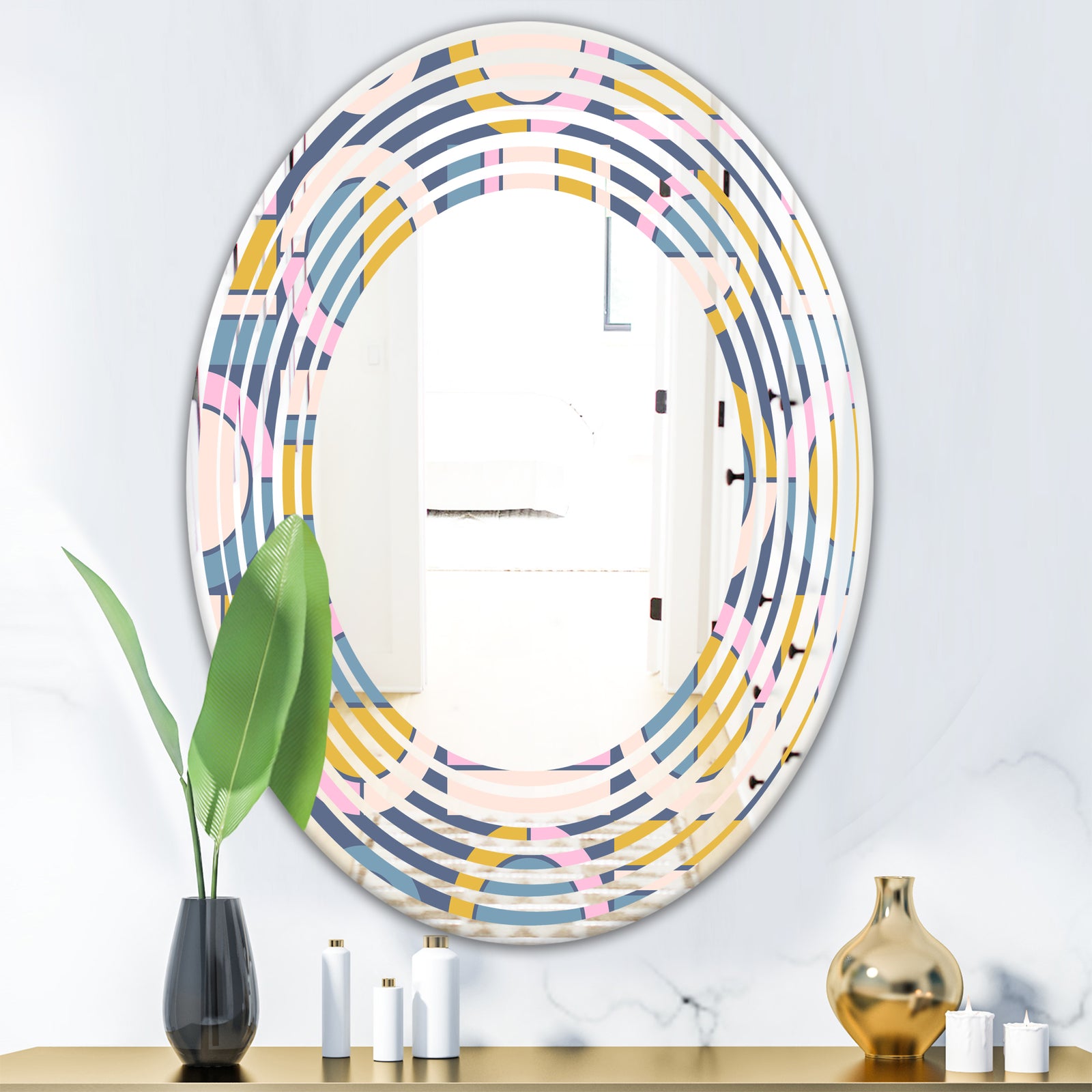Retro Circular Design I - Modern Round or Oval Wall Mirror - Wave