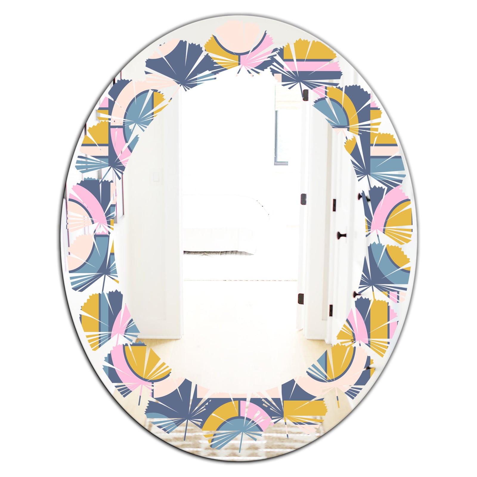 Retro Circular Design I - Modern Round or Oval Wall Mirror - Leaves