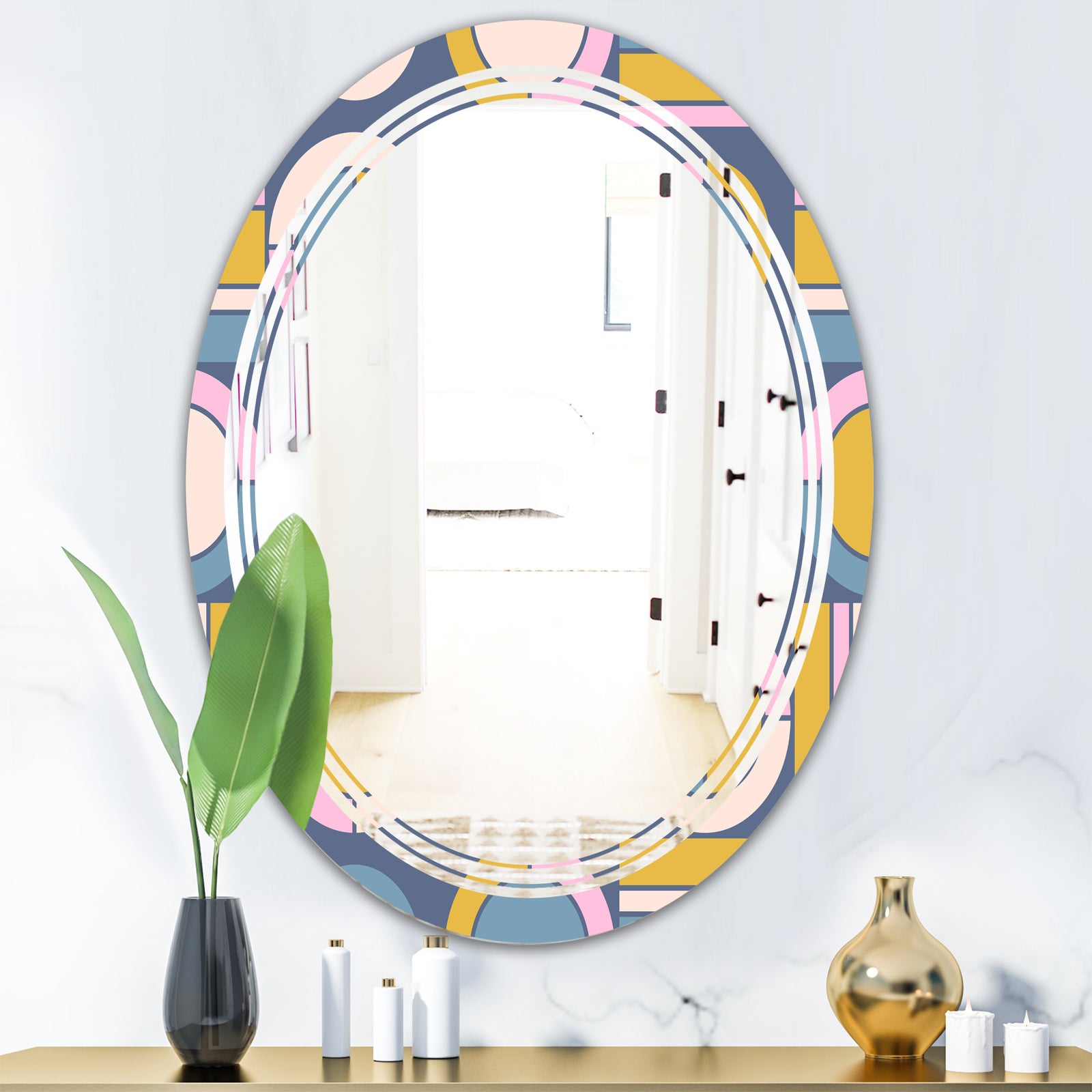 Retro Circular Design I - Modern Round or Oval Wall Mirror - Triple C