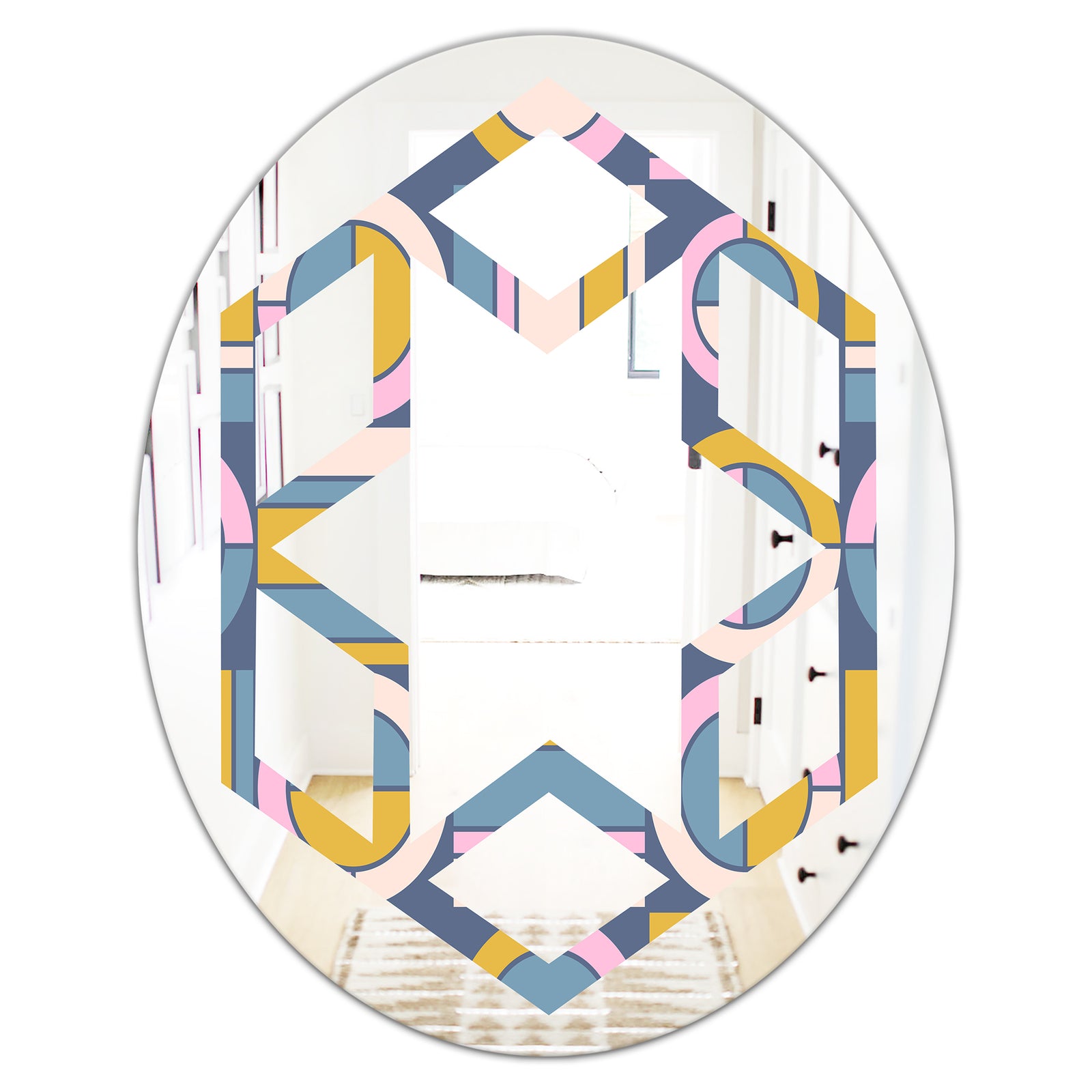 Retro Circular Design I - Modern Round or Oval Wall Mirror - Hexagon Star