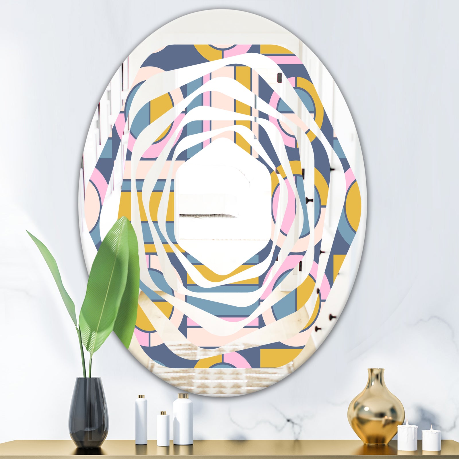Retro Circular Design I - Modern Round or Oval Wall Mirror - Whirl