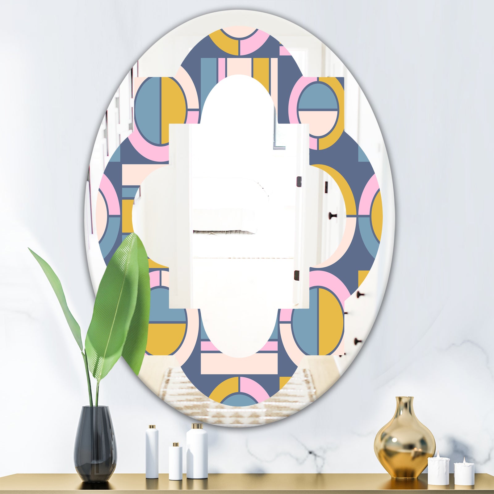 Retro Circular Design I - Modern Round or Oval Wall Mirror - Quatrefoil