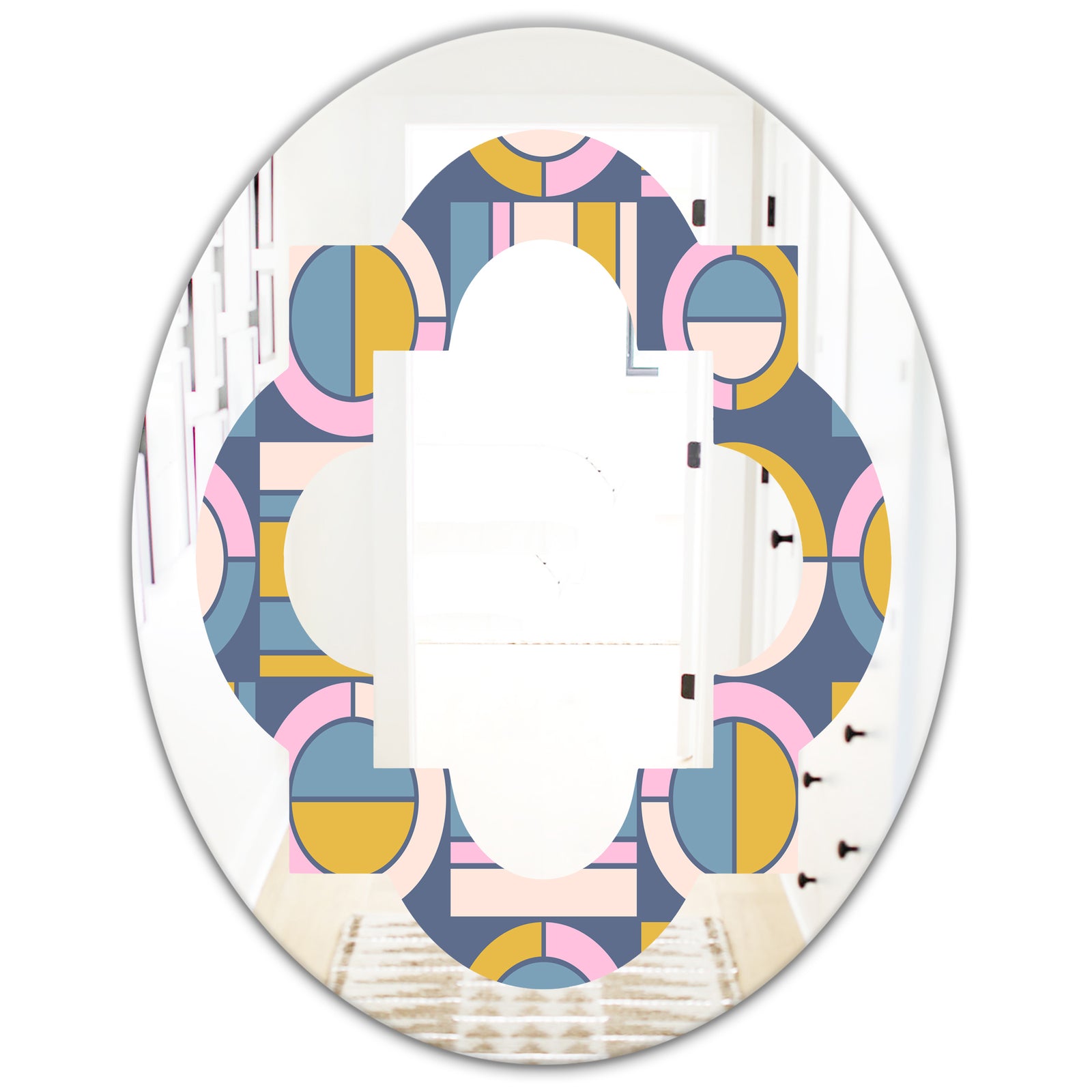 Retro Circular Design I - Modern Round or Oval Wall Mirror - Quatrefoil