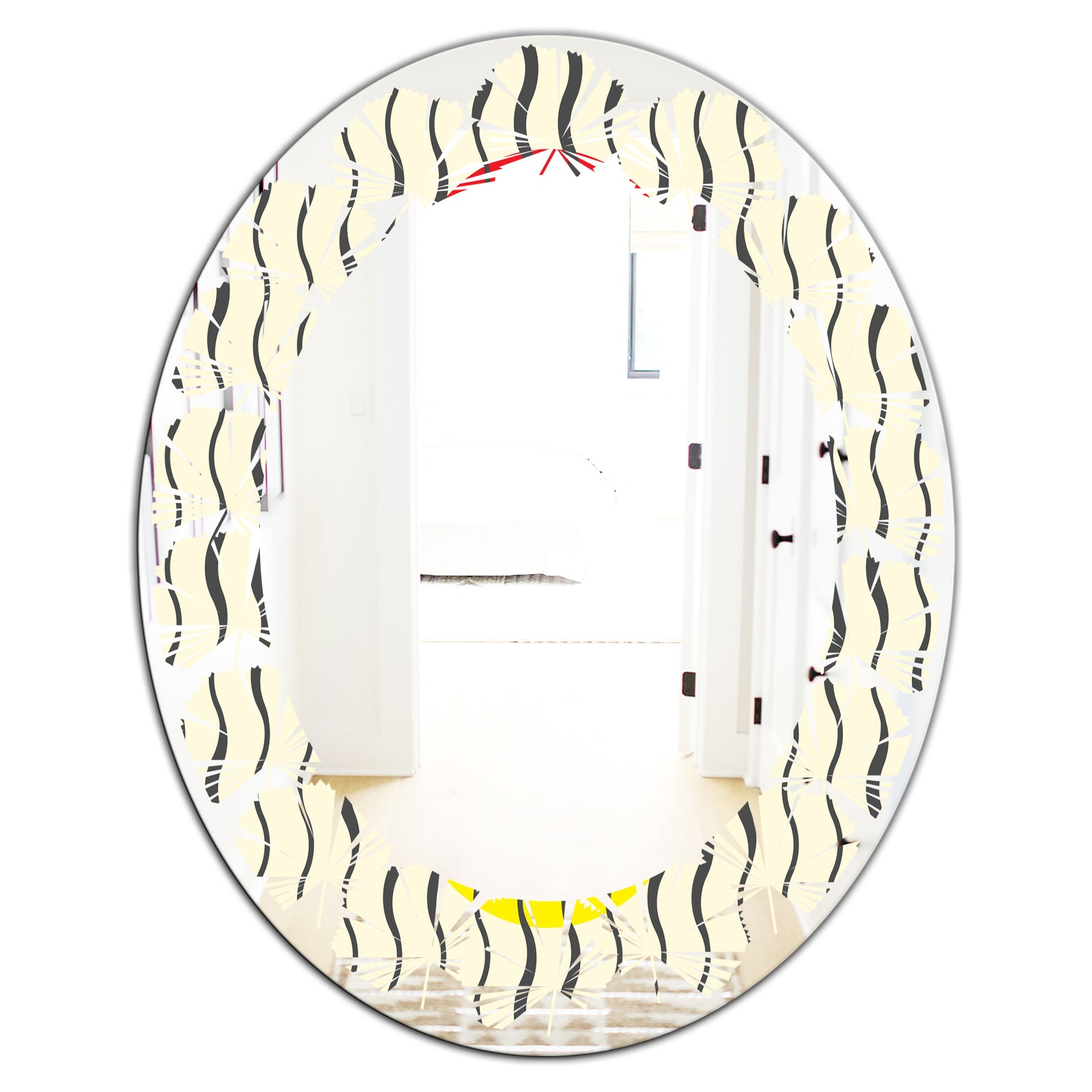 Wave Pattern - Modern Round or Oval Wall Mirror - Leaves