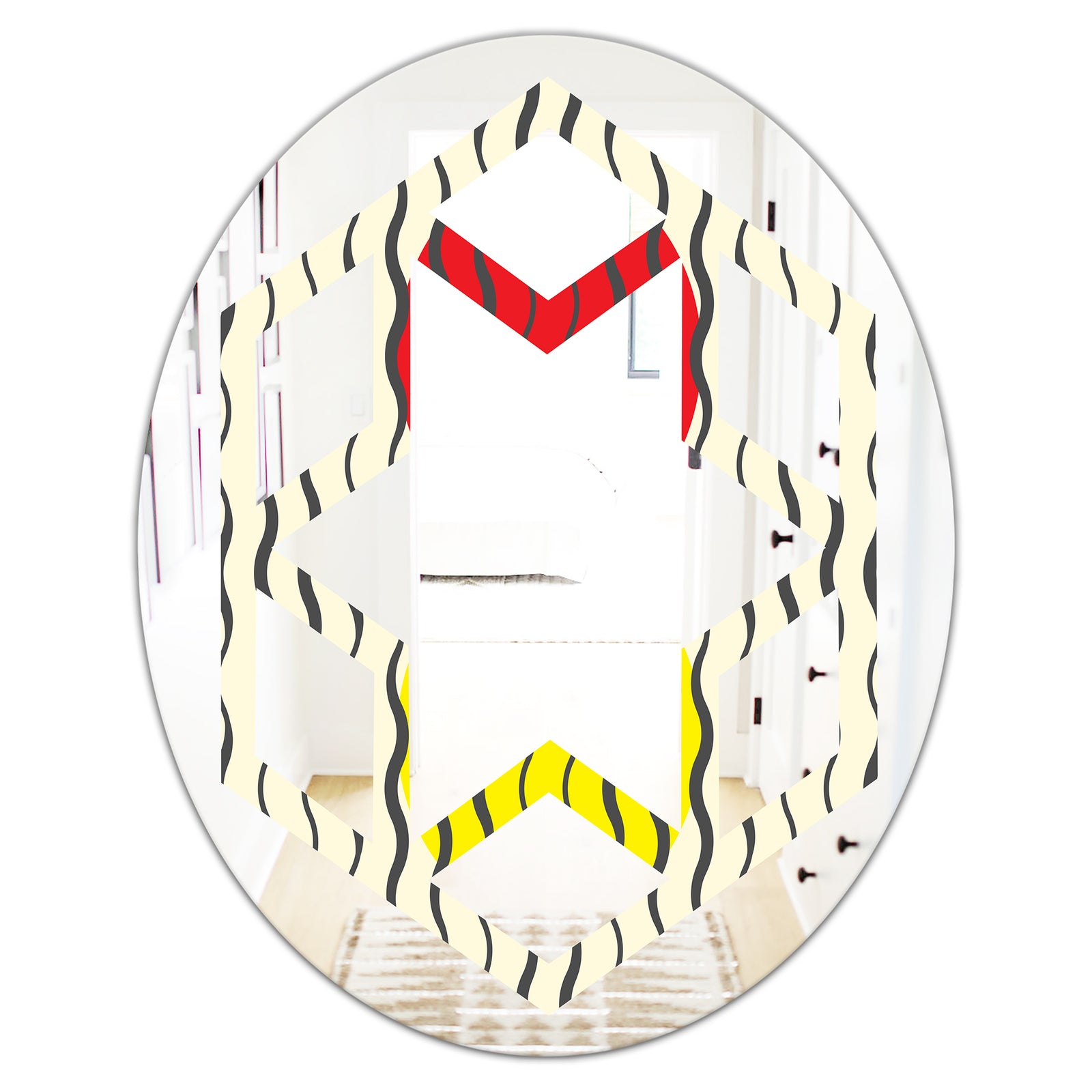 Wave Pattern - Modern Round or Oval Wall Mirror - Hexagon Star
