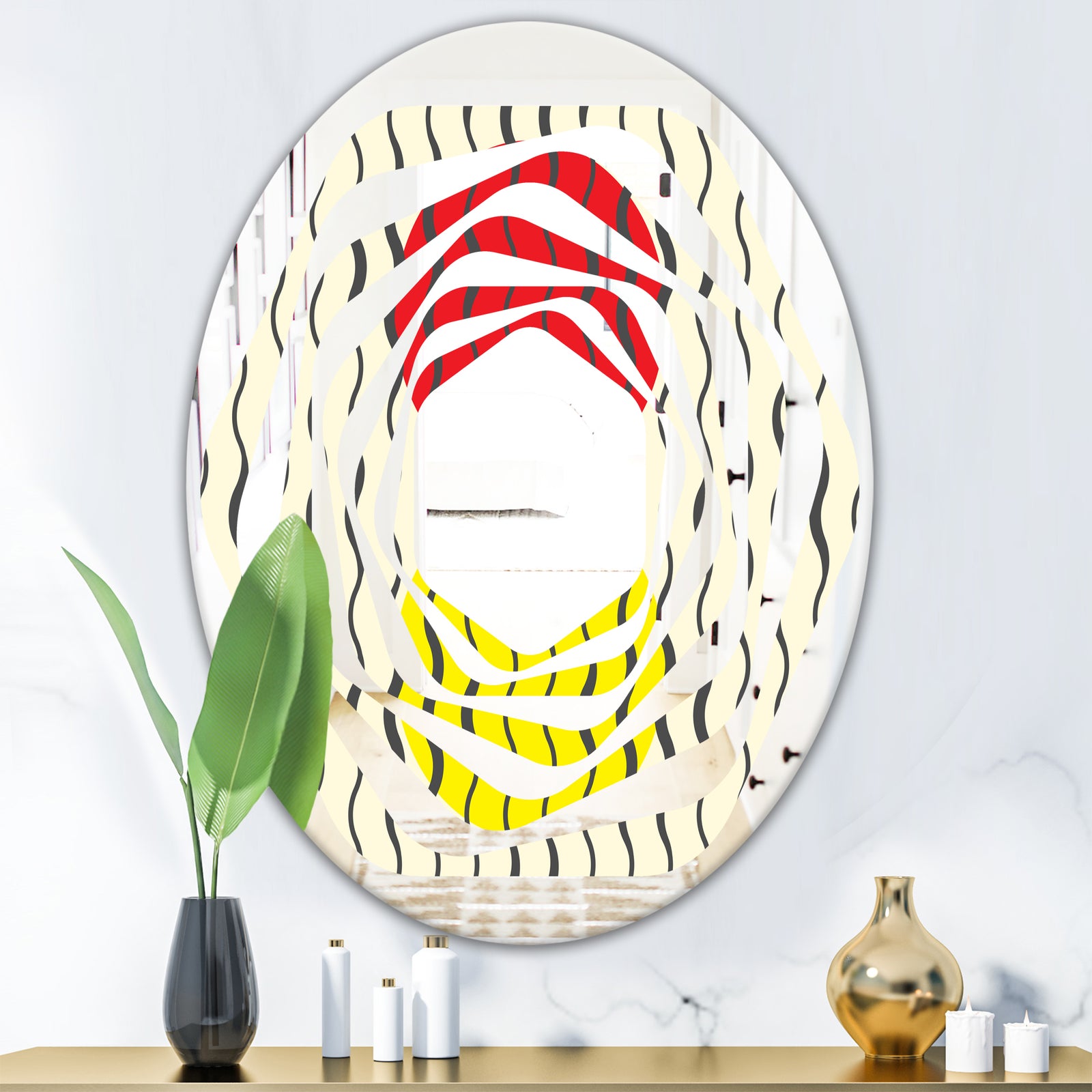 Wave Pattern - Modern Round or Oval Wall Mirror - Whirl