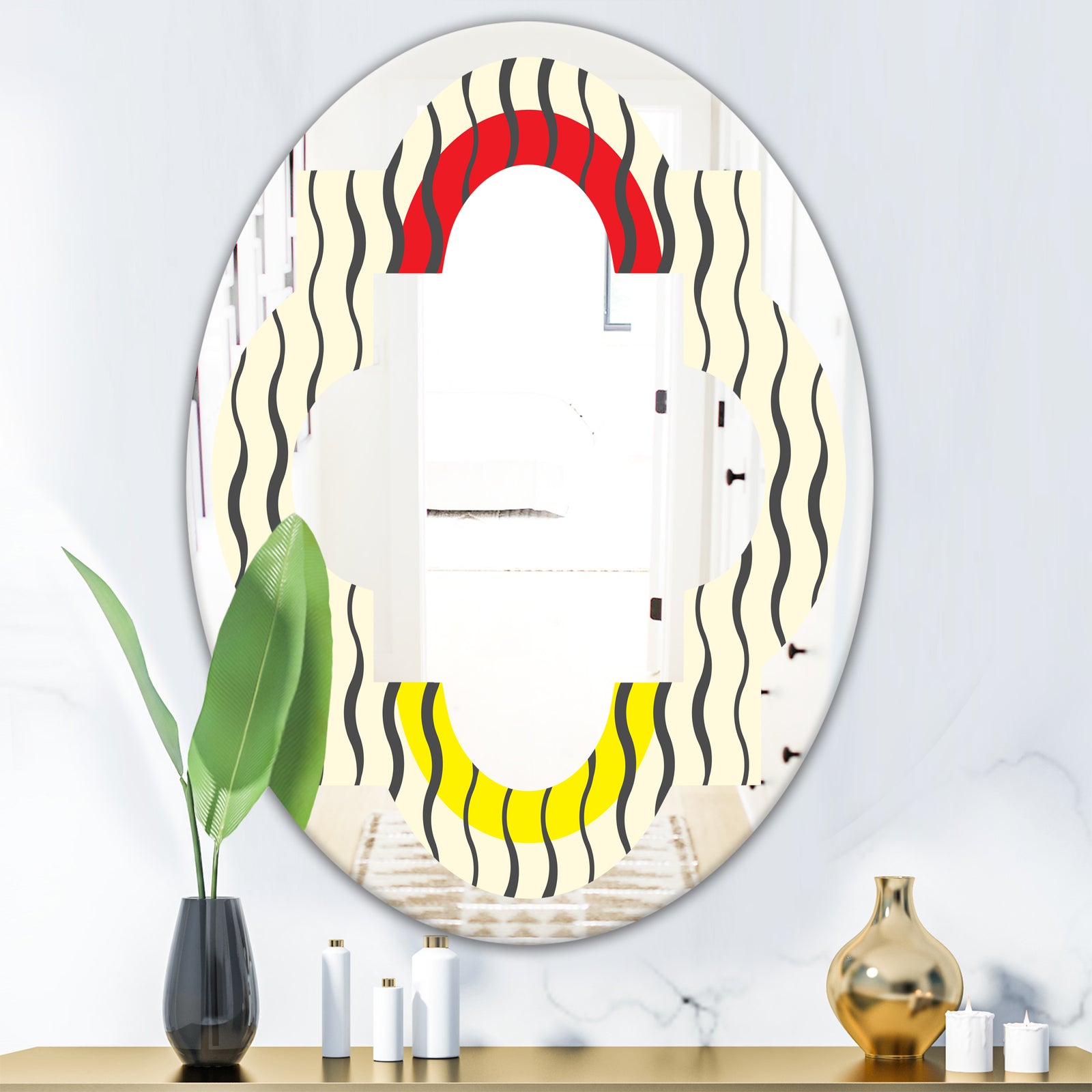 Wave Pattern - Modern Round or Oval Wall Mirror - Quatrefoil