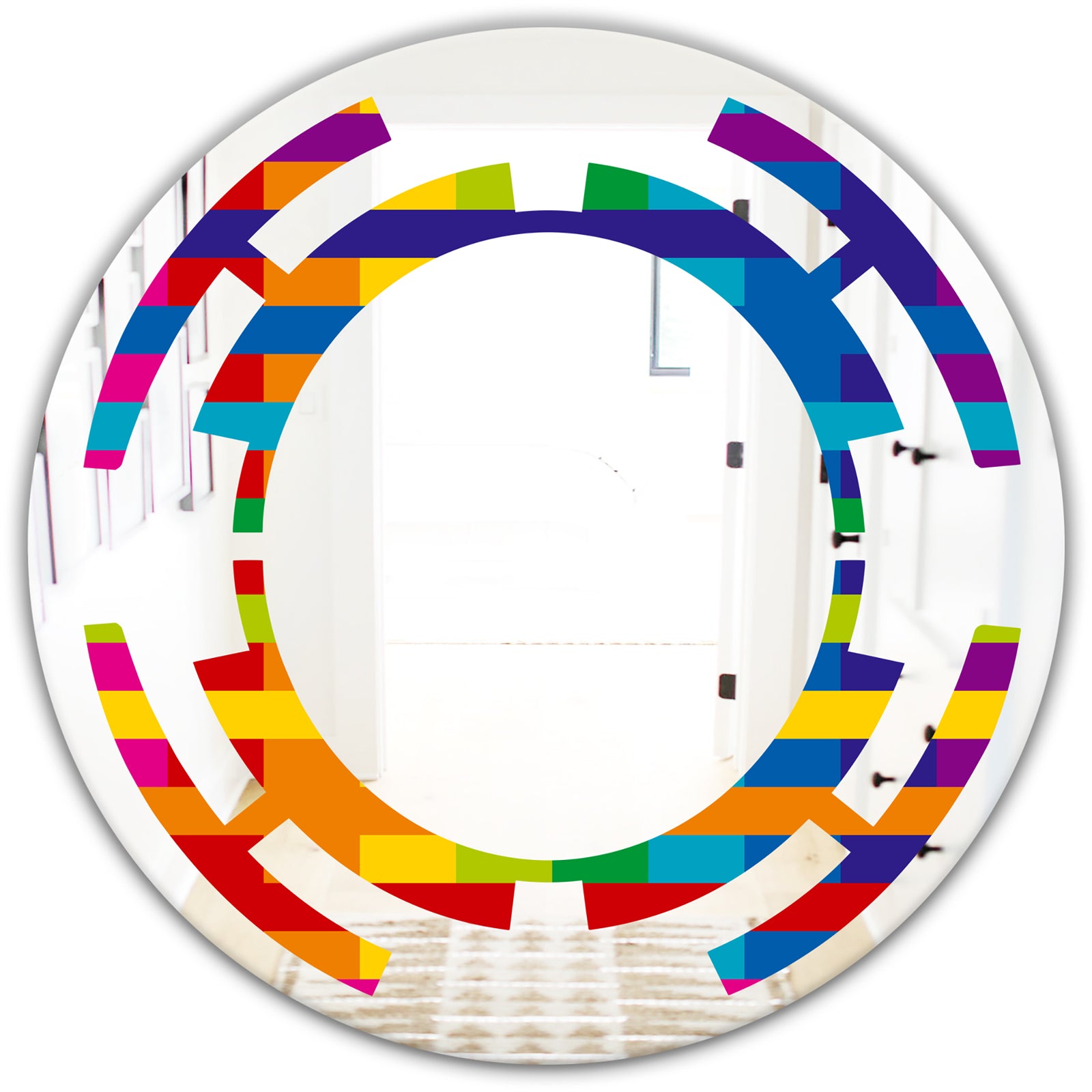Rainbow colors simple geometric pattern. - Modern Round or Oval Wall Mirror - Space