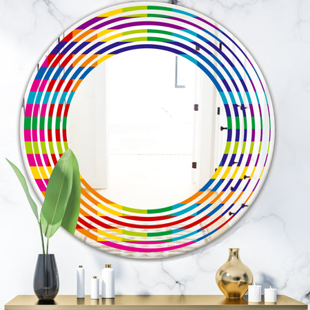 Rainbow colors simple geometric pattern. - Modern Round or Oval Wall Mirror - Wave