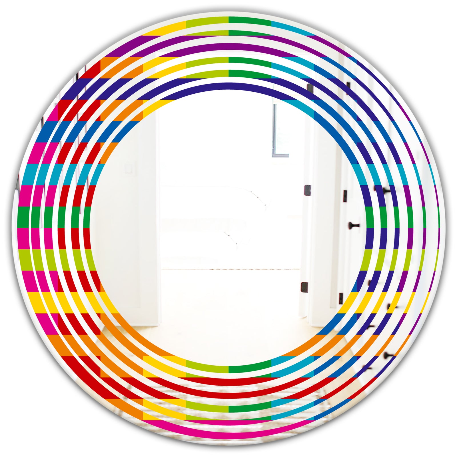 Rainbow colors simple geometric pattern. - Modern Round or Oval Wall Mirror - Wave