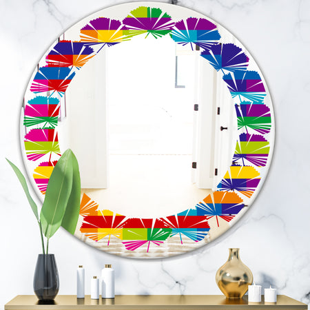 Rainbow colors simple geometric pattern. - Modern Round or Oval Wall Mirror - Leaves