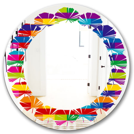Rainbow colors simple geometric pattern. - Modern Round or Oval Wall Mirror - Leaves