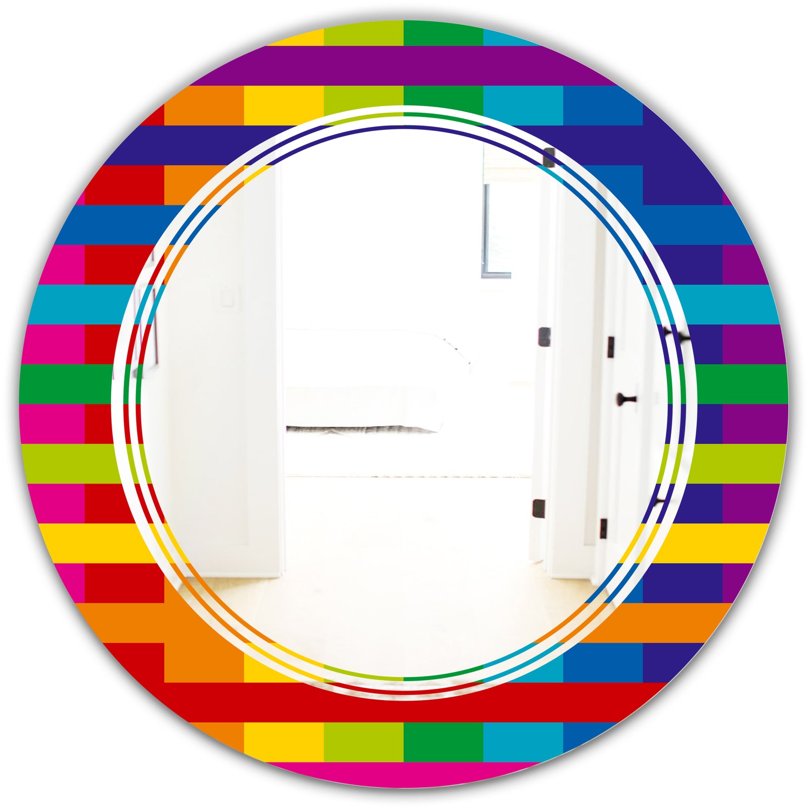 Rainbow colors simple geometric pattern. - Modern Round or Oval Wall Mirror - Triple C