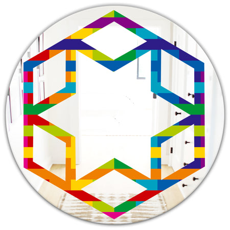 Rainbow colors simple geometric pattern. - Modern Round or Oval Wall Mirror - Hexagon Star