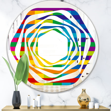 Rainbow colors simple geometric pattern. - Modern Round or Oval Wall Mirror - Whirl