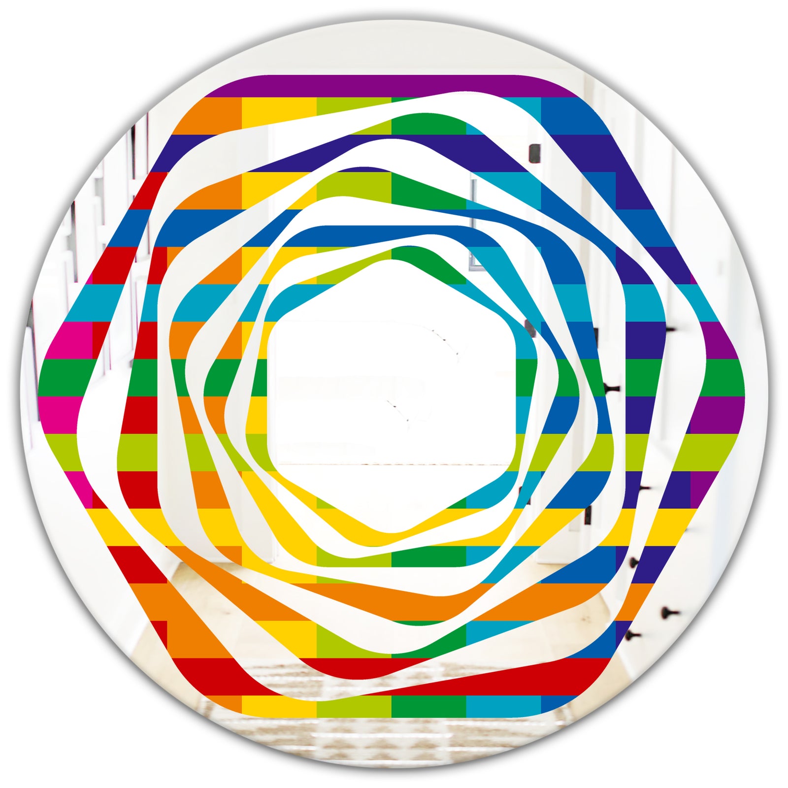 Rainbow colors simple geometric pattern. - Modern Round or Oval Wall Mirror - Whirl